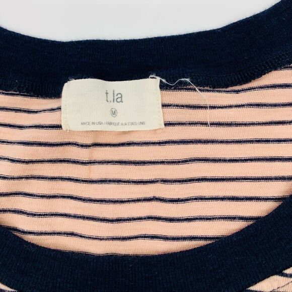 ANTHROPOLOGIE T.La BLUSH NAVY BLUE SHORT SLEEVE STRIPED STITCHED TEE TOP Sz Med - Picture 3 of 7